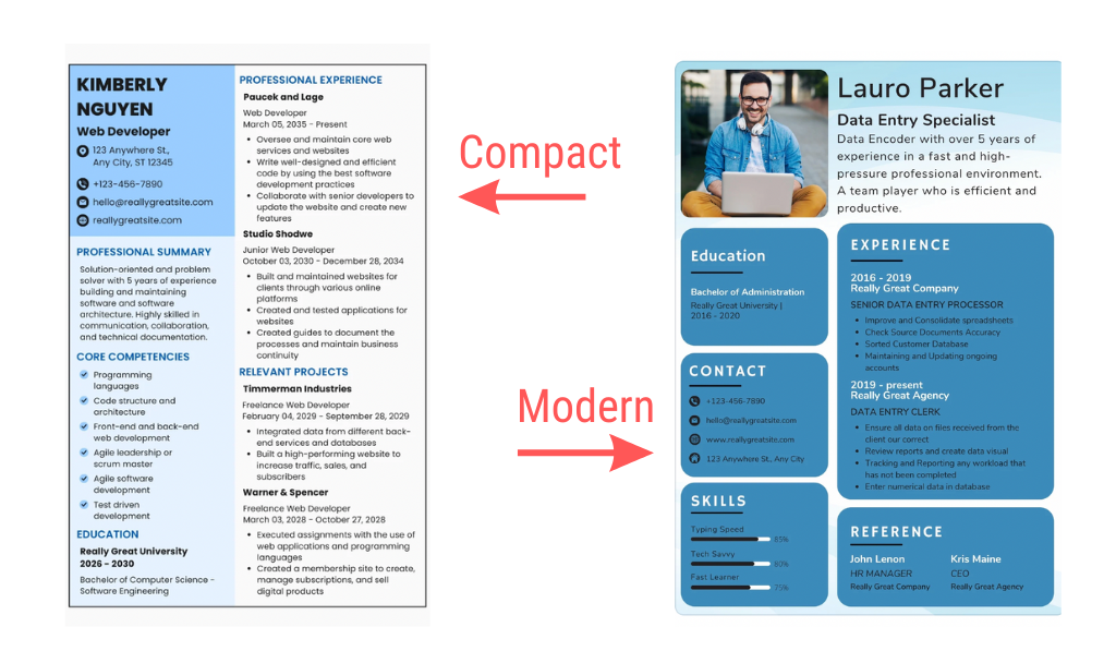 compact vs modern resume